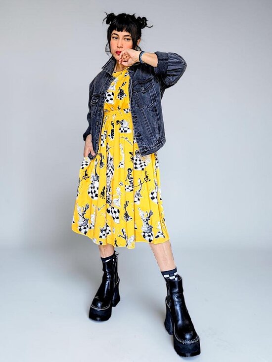 Moschino Dresses & Skirts - Moschino rare VTG 90's fairy grunge whimsy surrealism art chess yellow dress 6